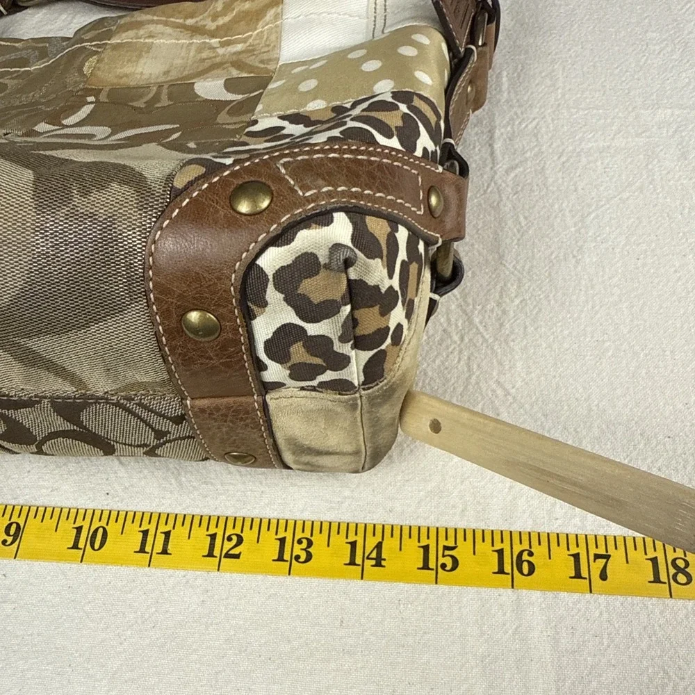 Vintage Coach 11496 Carly Brown Patchwork Jacquard Hobo Shoulder Bag Leopard